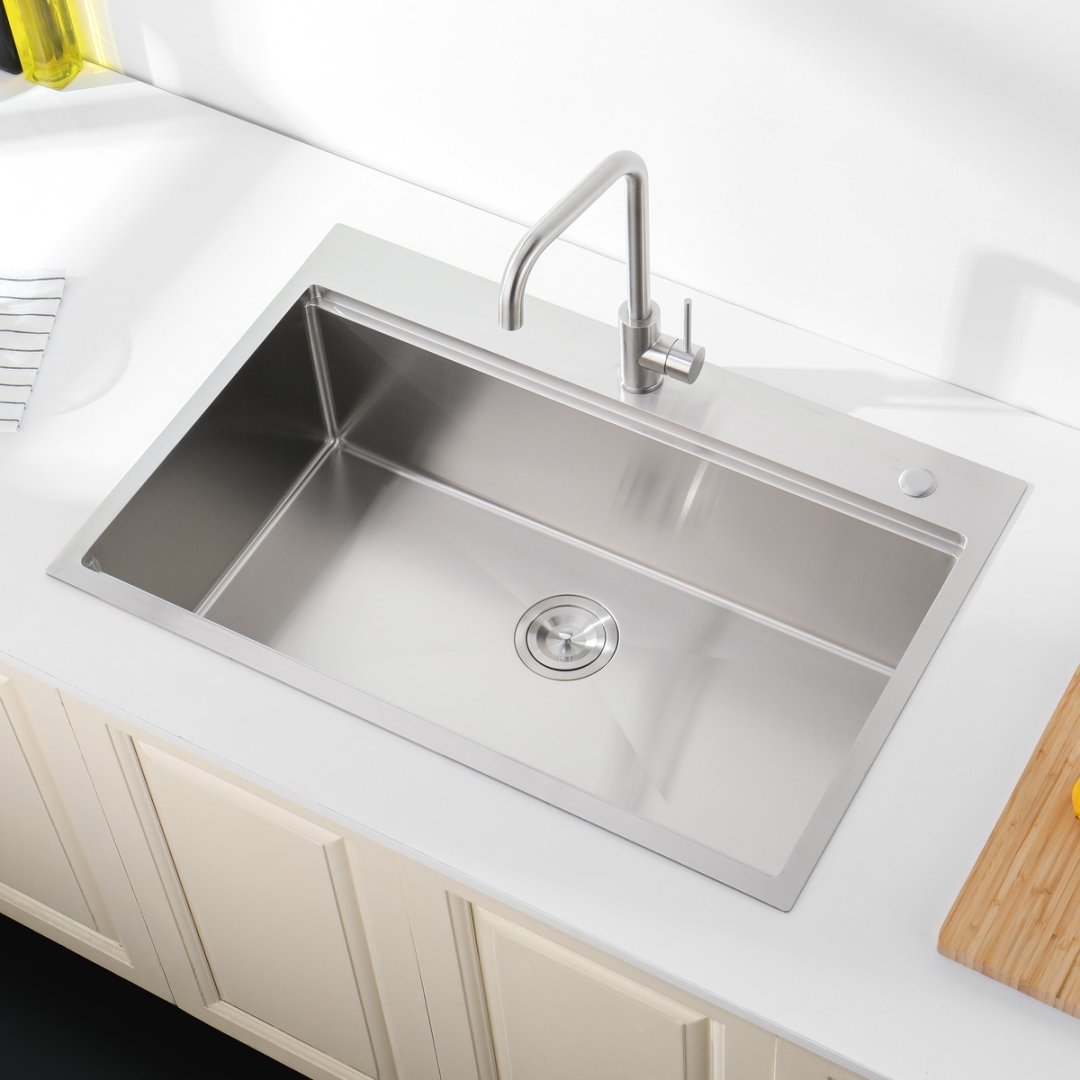 Stainless Steel Kitchen Sink,Single Bowl, Overmount Handmade Sink In Brushed, With Cutting Board, Colander, Grid, LS-SSBR01