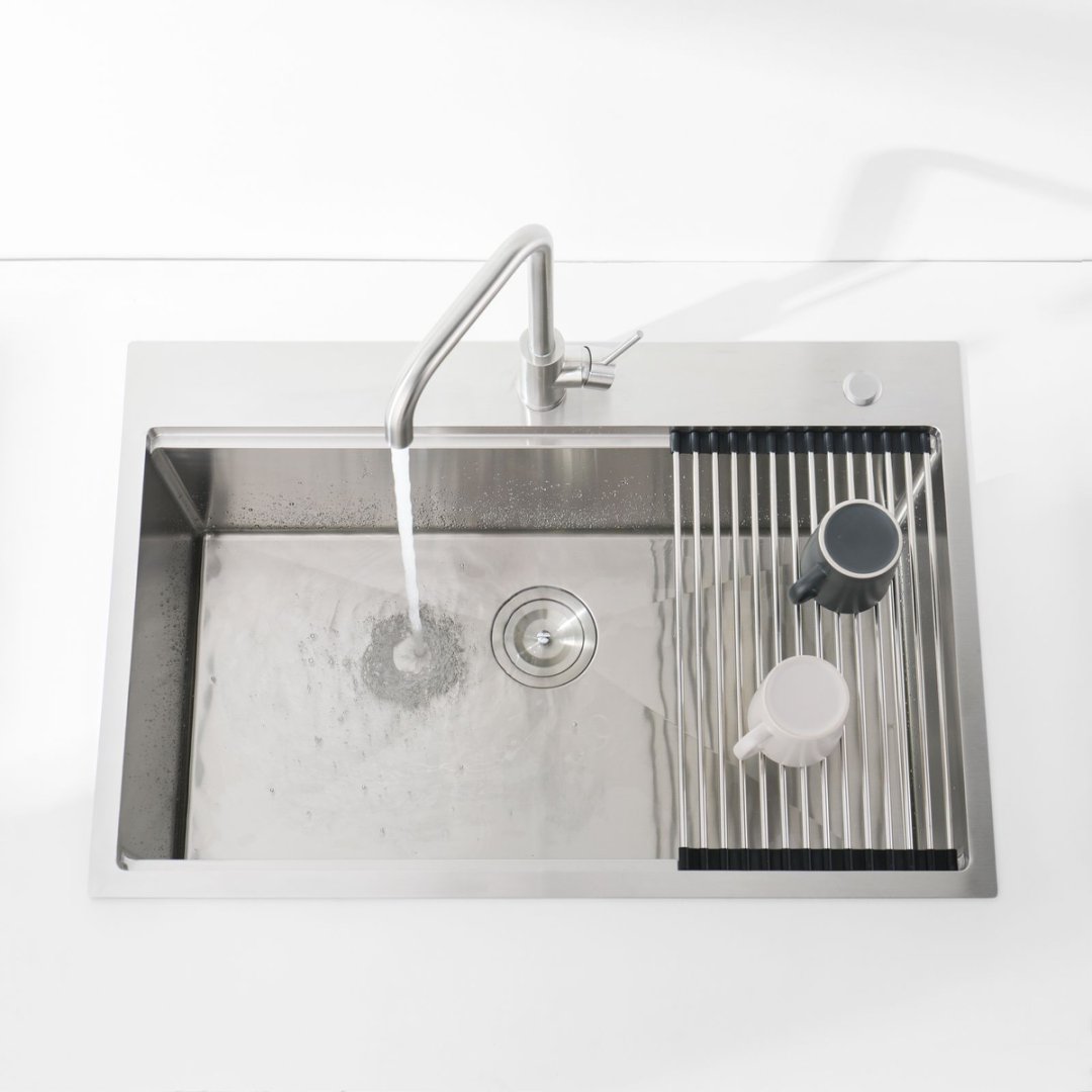 Stainless Steel Kitchen Sink,Single Bowl, Overmount Handmade Sink In Brushed, With Cutting Board, Colander, Grid, LS-SSBR01